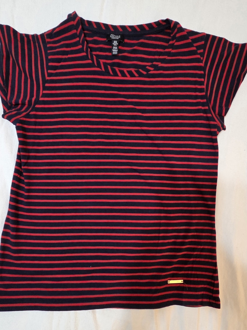 Jones New York Black & Red Striped Short Sleeve Tee